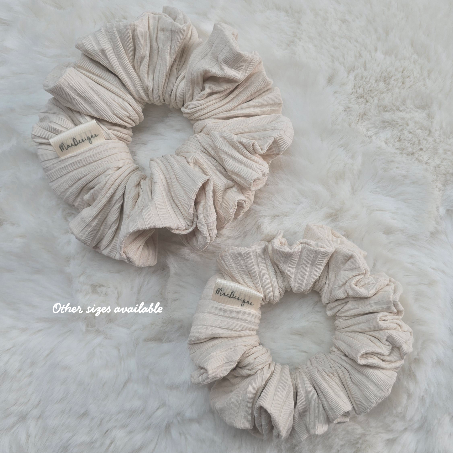 Beige Wide Ribbed Jersey Style Scrunchie, Large