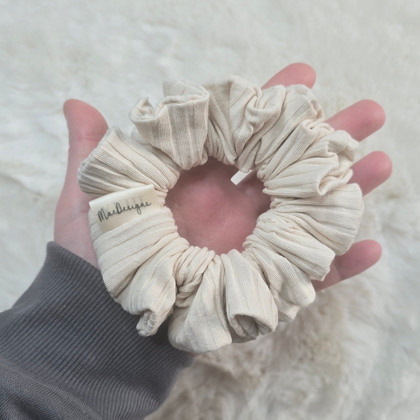Beige Wide Ribbed Jersey Style Scrunchie, Original