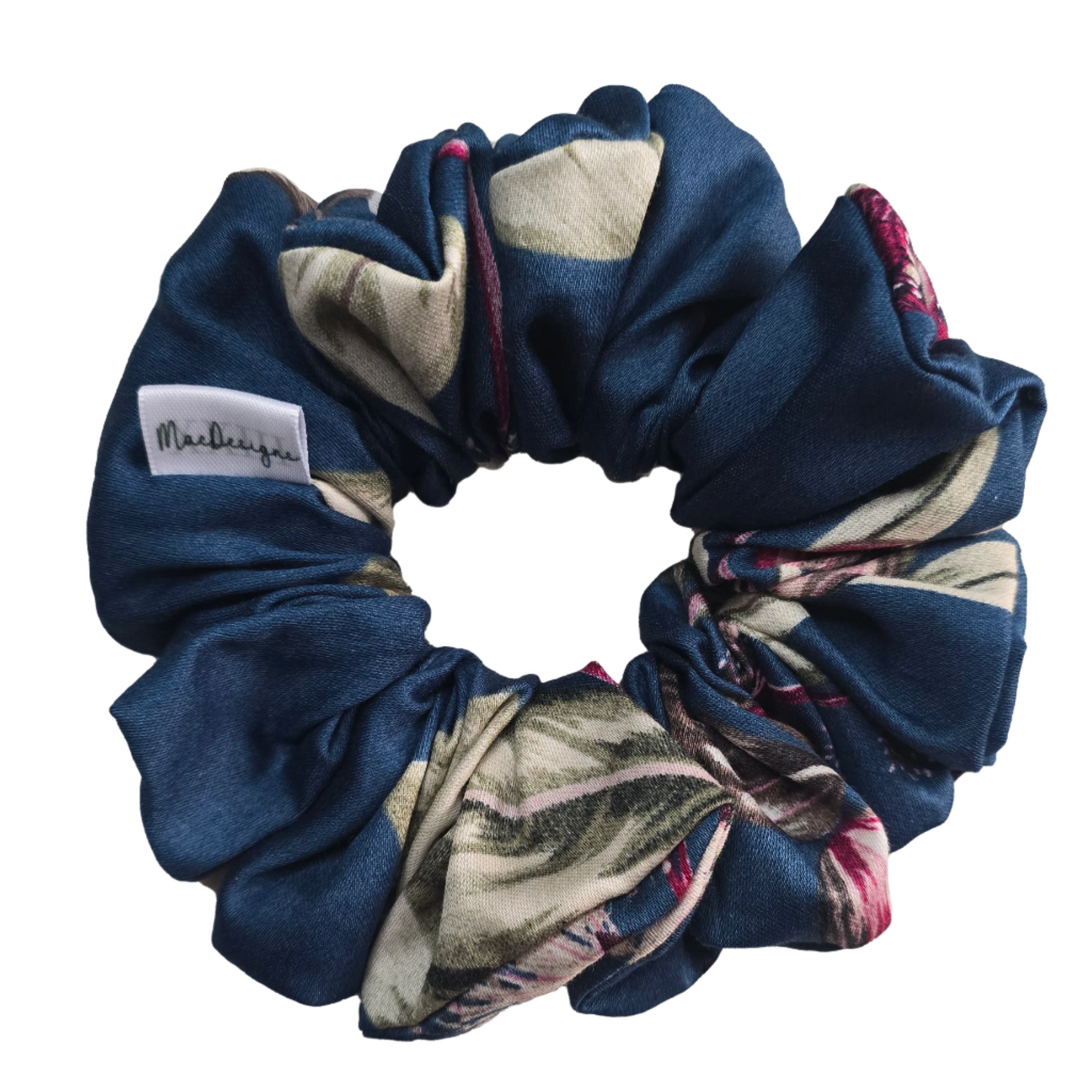 Blue Multi Floral Scrunchie. Large Fluffy.