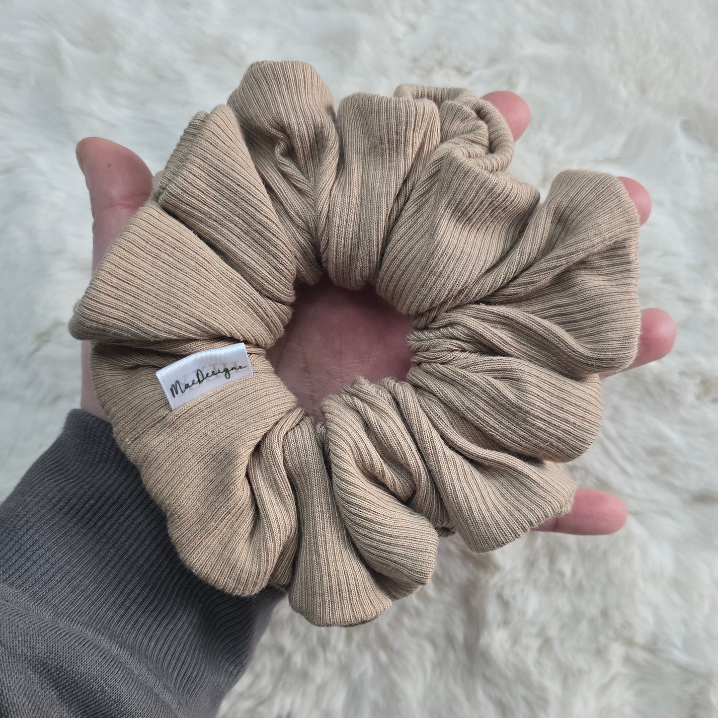 Beige Ribbed Jersey scrunchie, Large