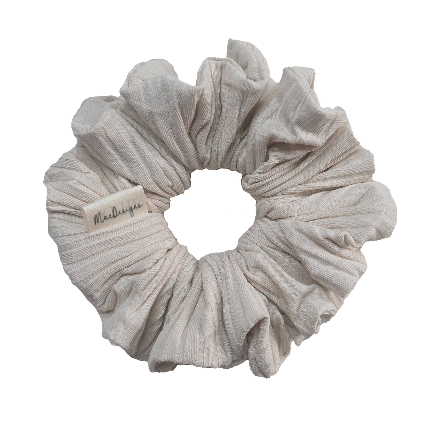 Beige Wide Ribbed Jersey Style Scrunchie, Large