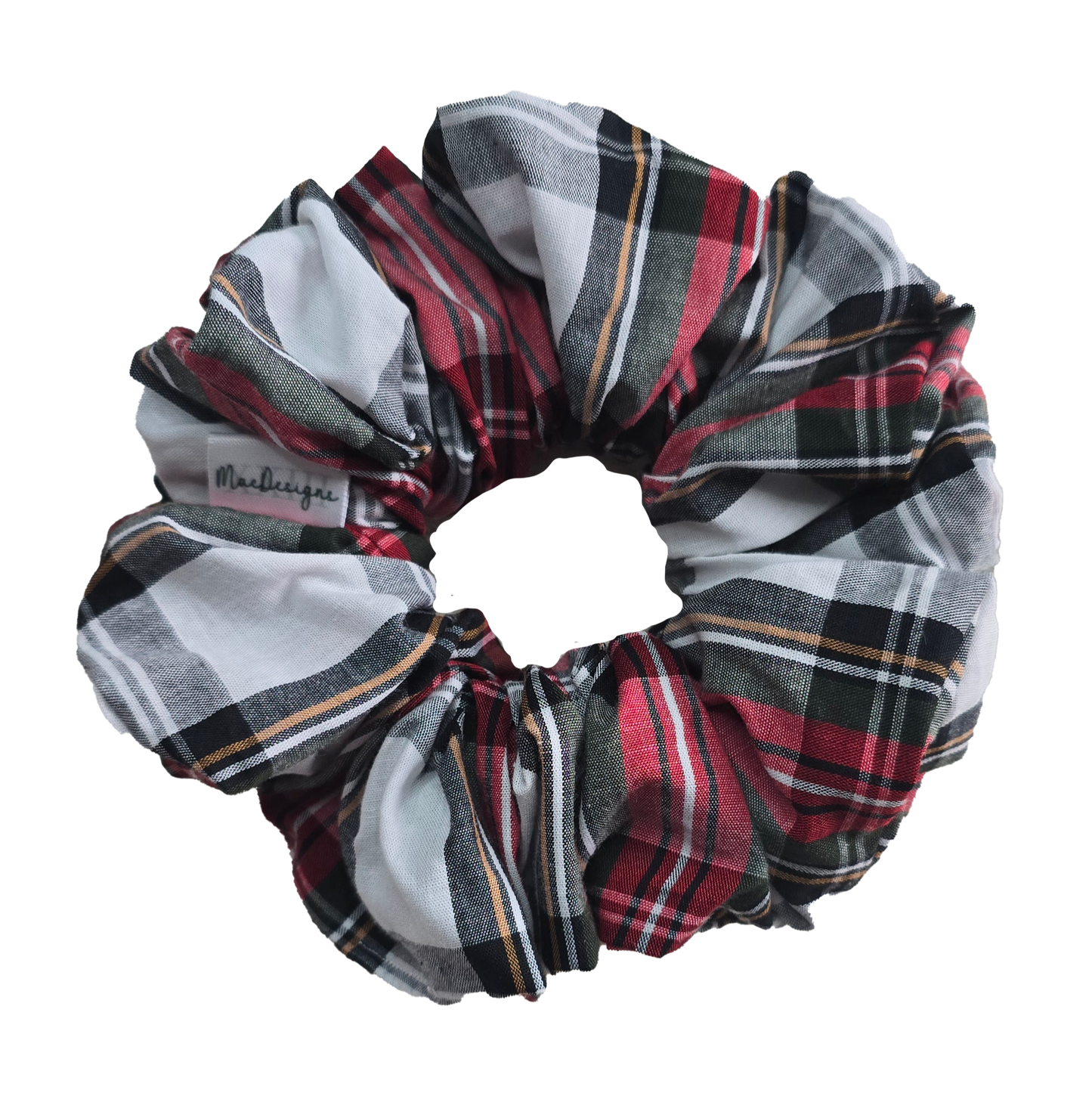 White and Red Tartan scrunchie, XL.