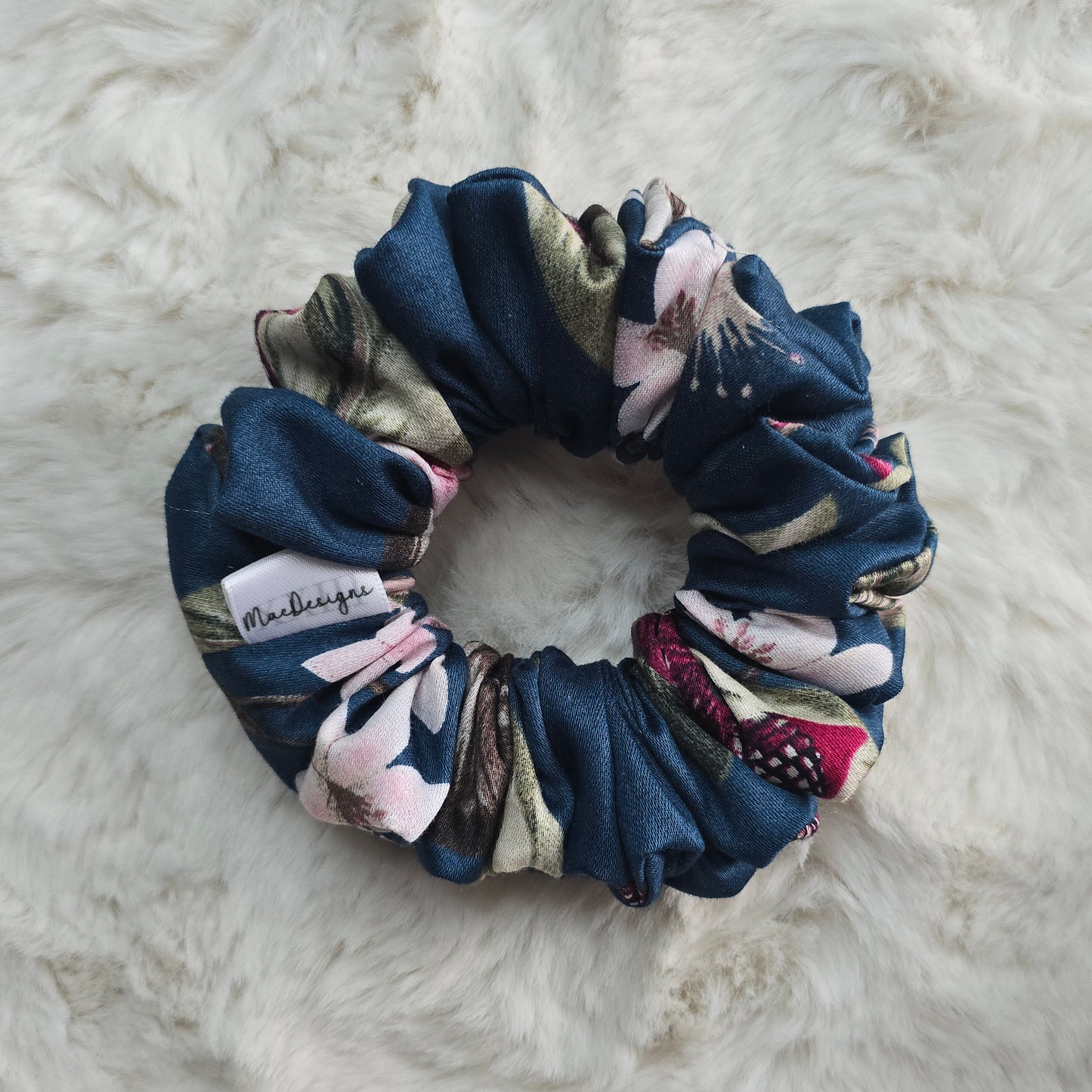Blue Multi Floral Scrunchie. Orignal Fluffy.