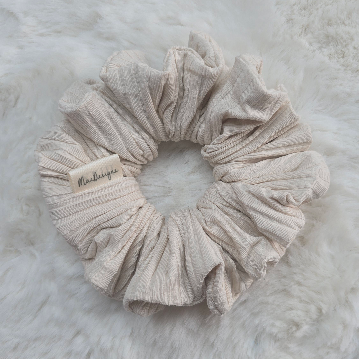 Beige Wide Ribbed Jersey Style Scrunchie, Large