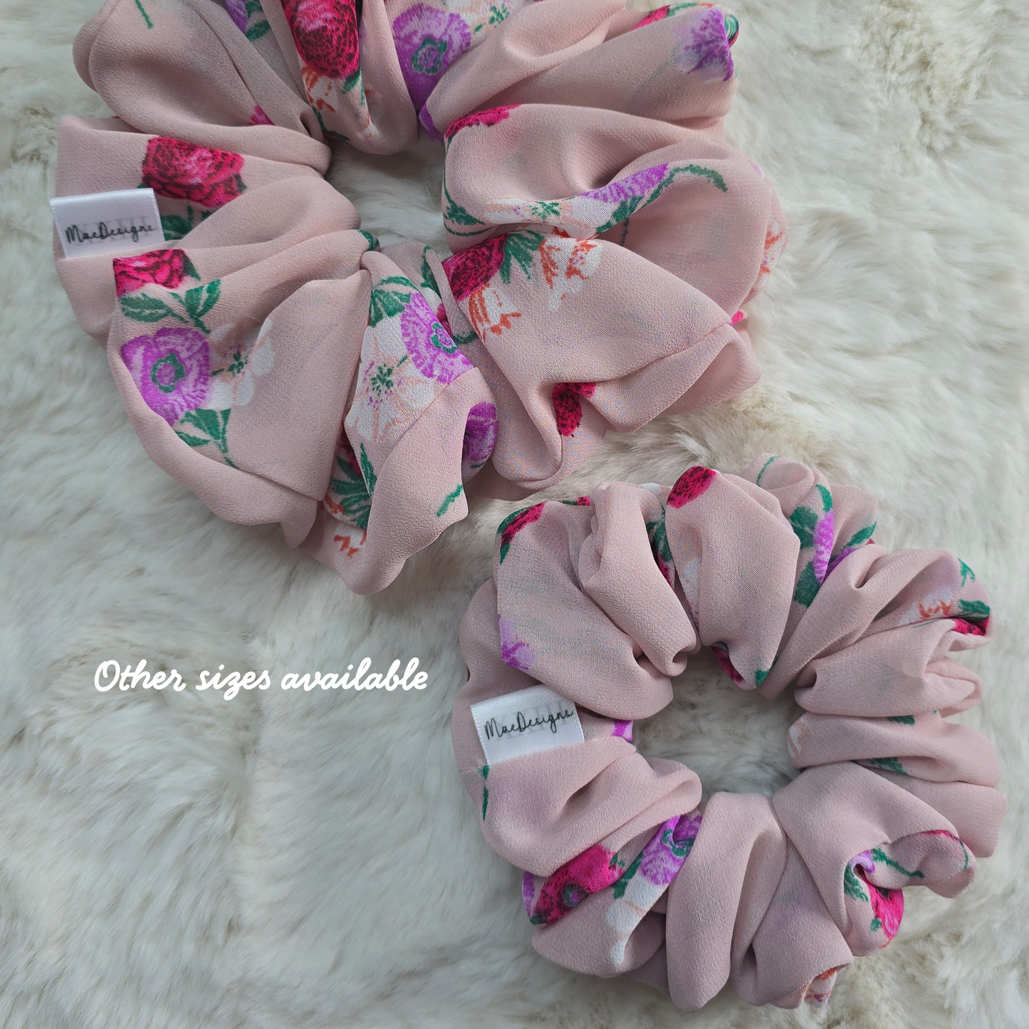 Pink Floral Chiffon Style Scrunchie. XXL. Light Weight.