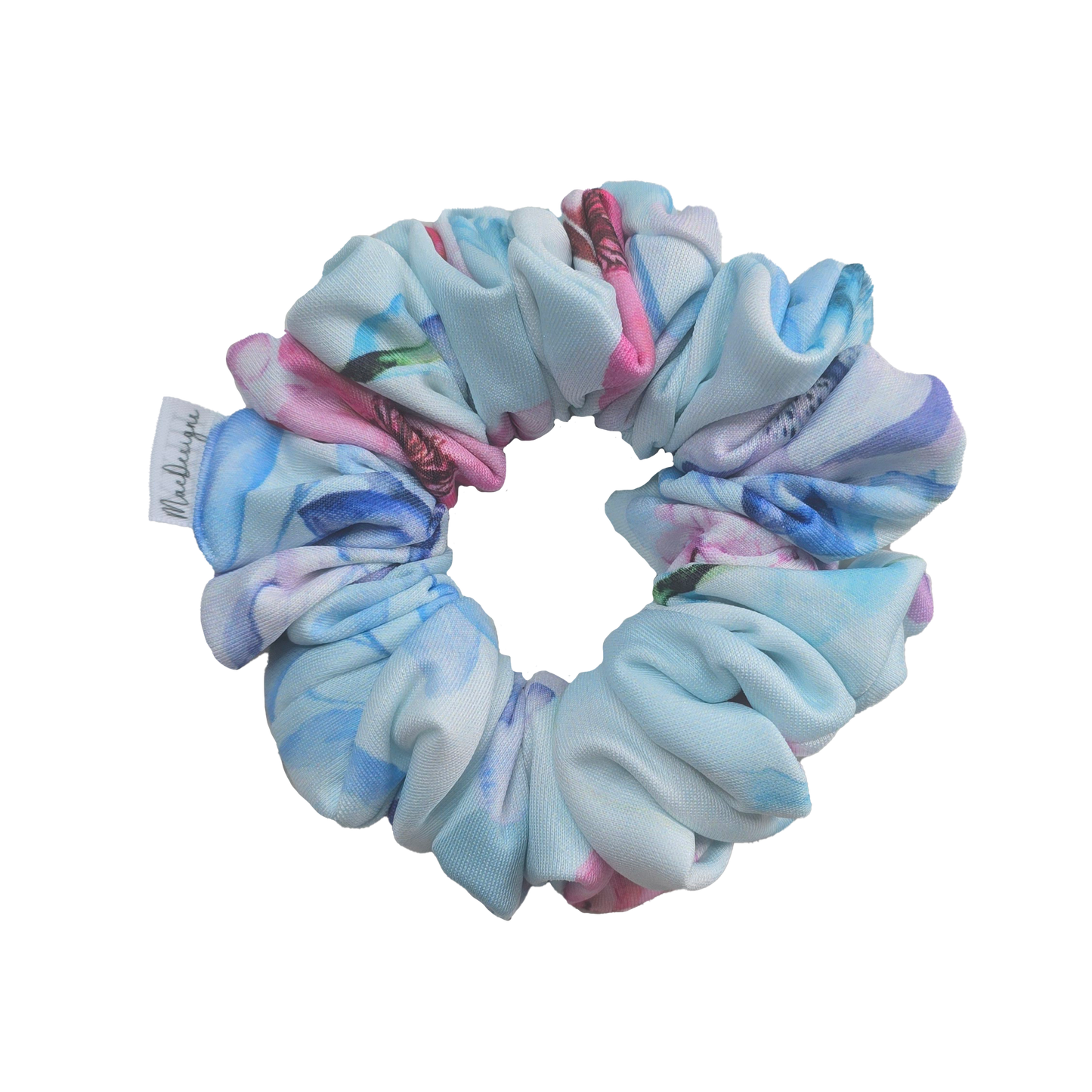 Blue Pink Floral Scuba Material Scrunchie. OG Fluffy.