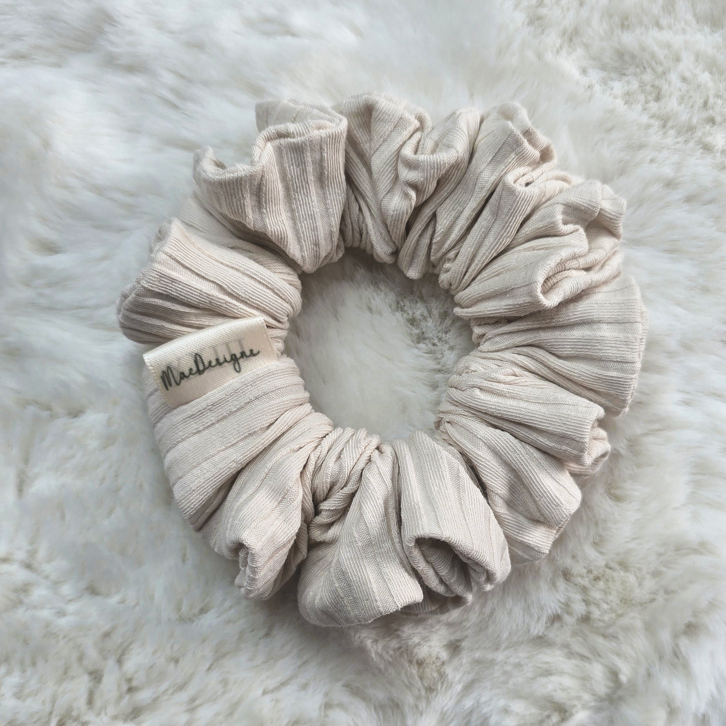 Beige Wide Ribbed Jersey Style Scrunchie, Original