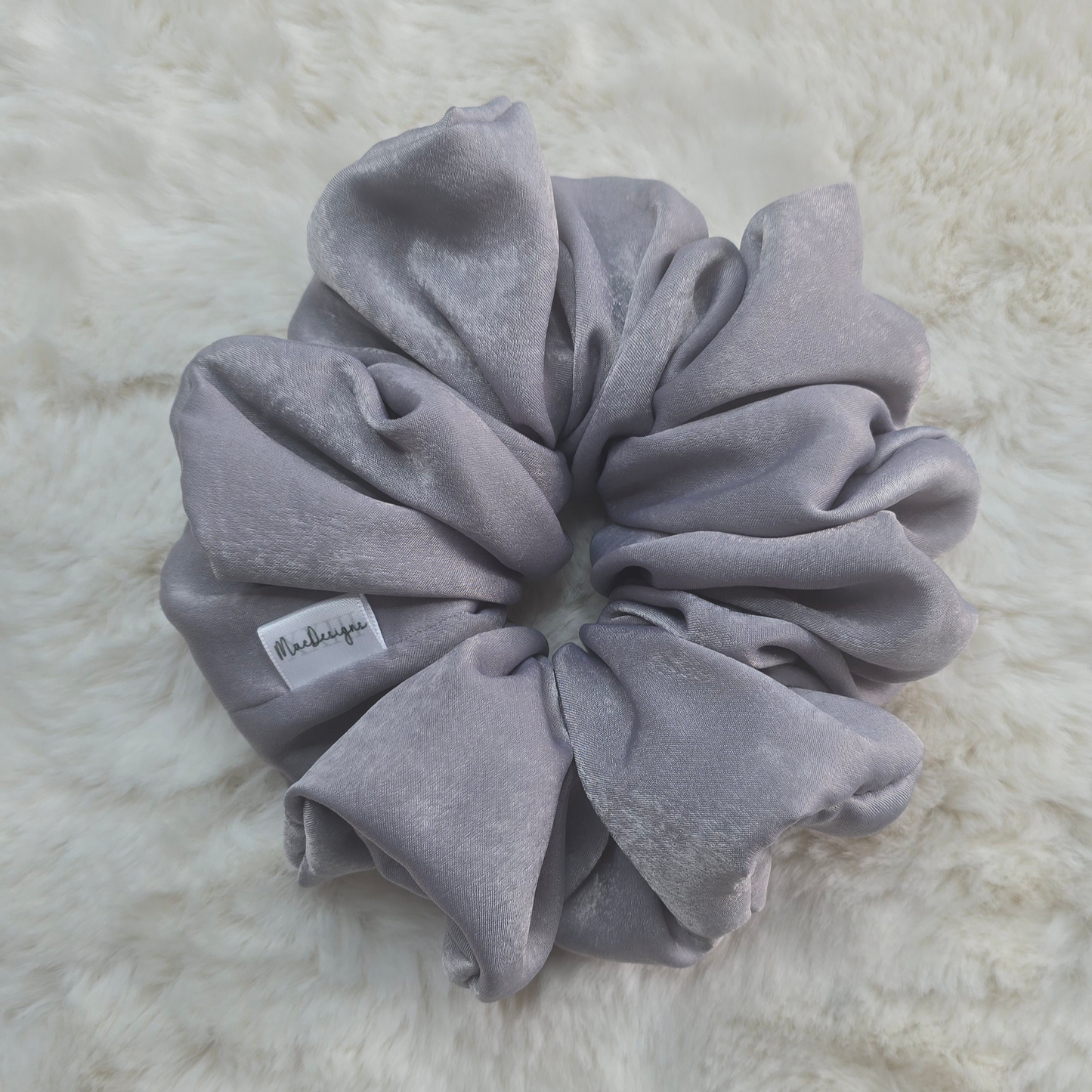 Silver Velvet Feel Scrunchie. XXL.
