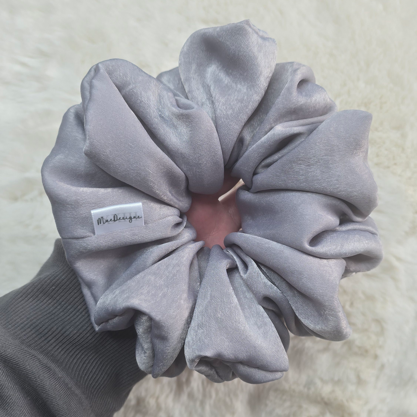 Silver Velvet Feel Scrunchie. XXL.