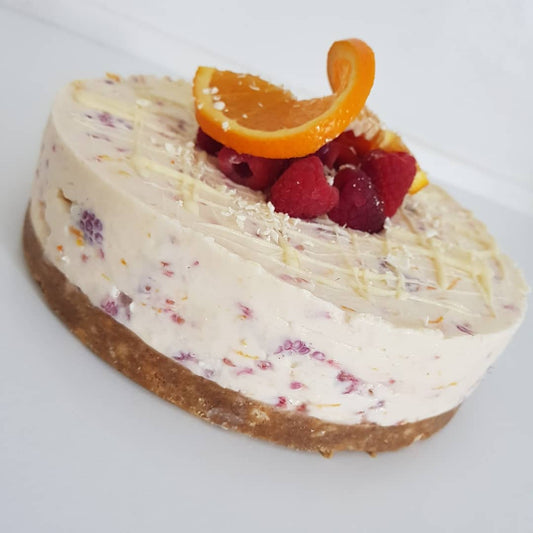 White Chocolate, Orange and Raspberry no bake Cheesecake