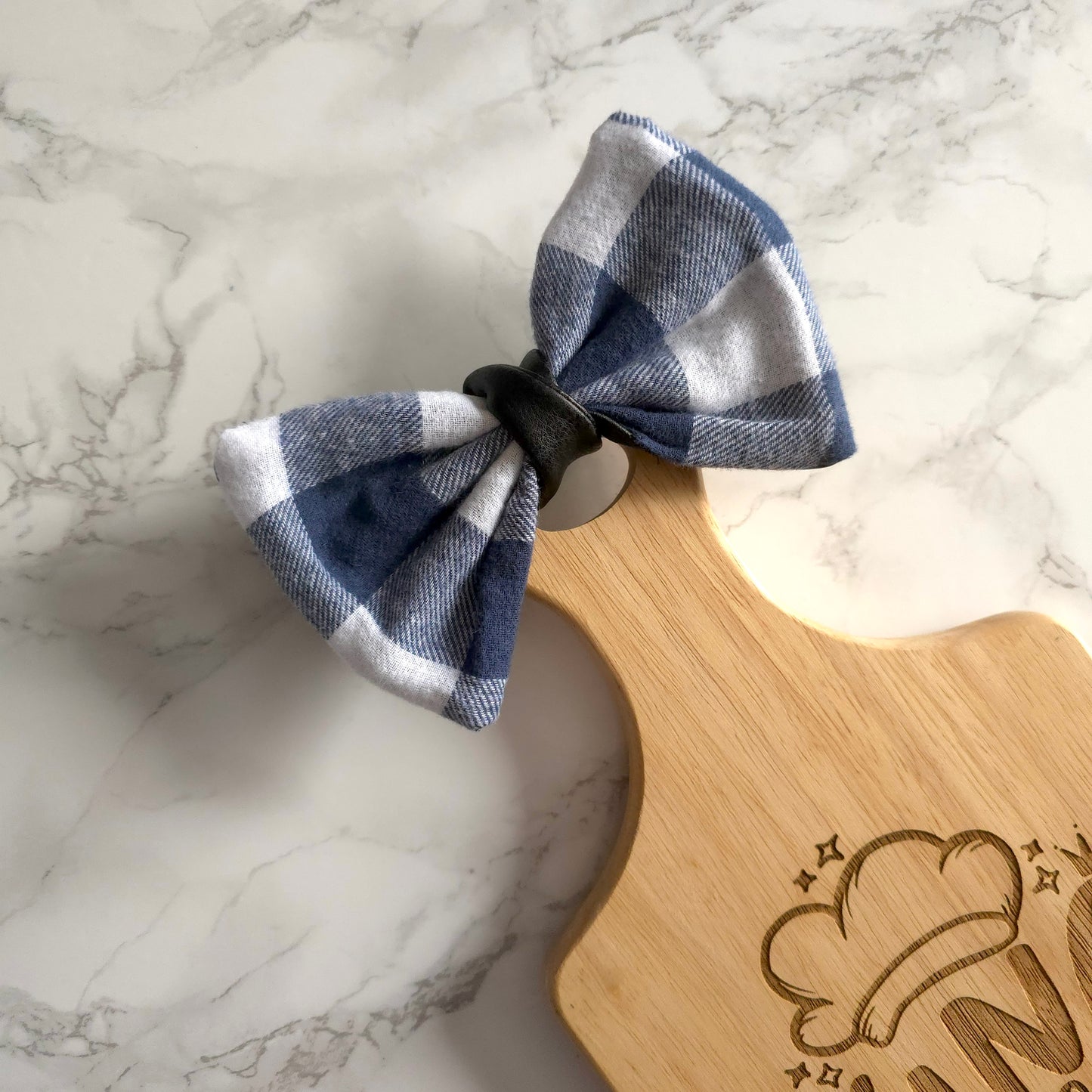 One Black Faux Leather & Blue Check Bow Decorative Chopping Board