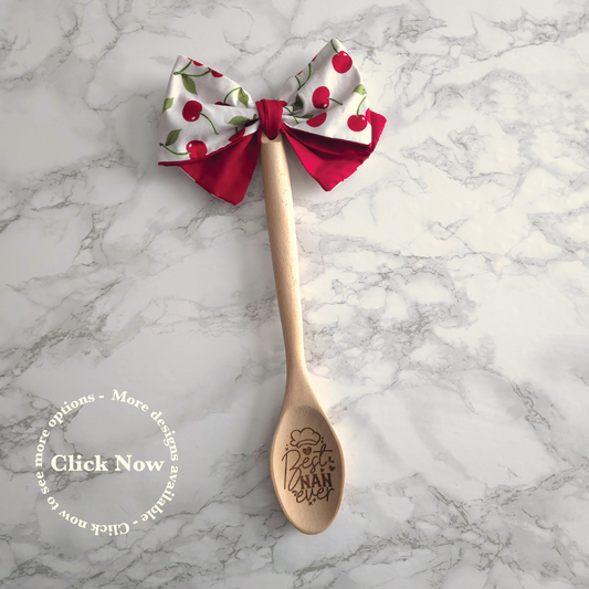One White & Red Cherry Bow Best Nan Ever - Decorative Wooden Spoon