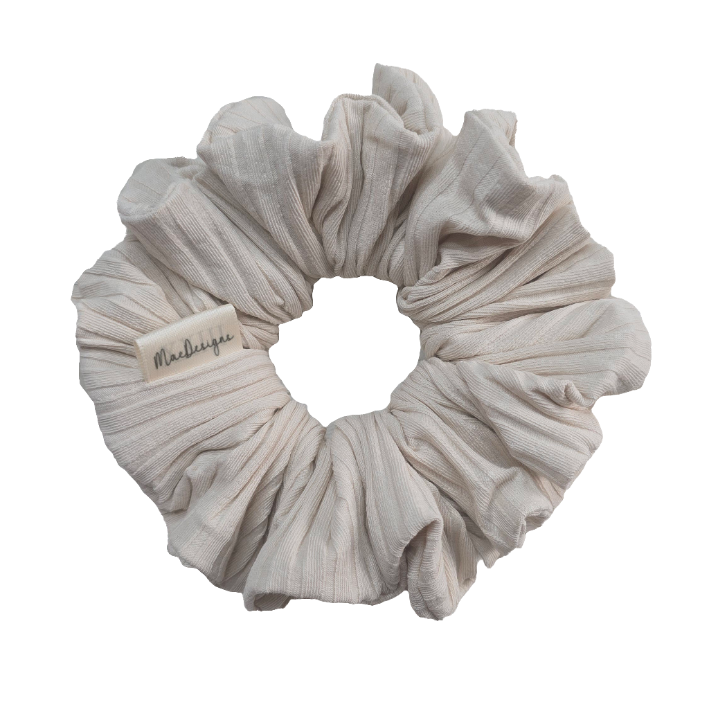 Beige Wide Ribbed Jersey Style Scrunchie, Large