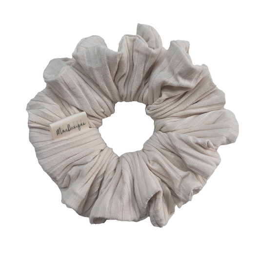 Beige Wide Ribbed Jersey Style Scrunchie, Large
