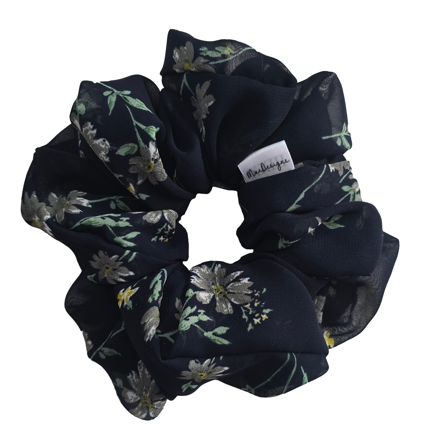 Blue Floral Chiffon Style Scrunchie. XXL. Light Weight.
