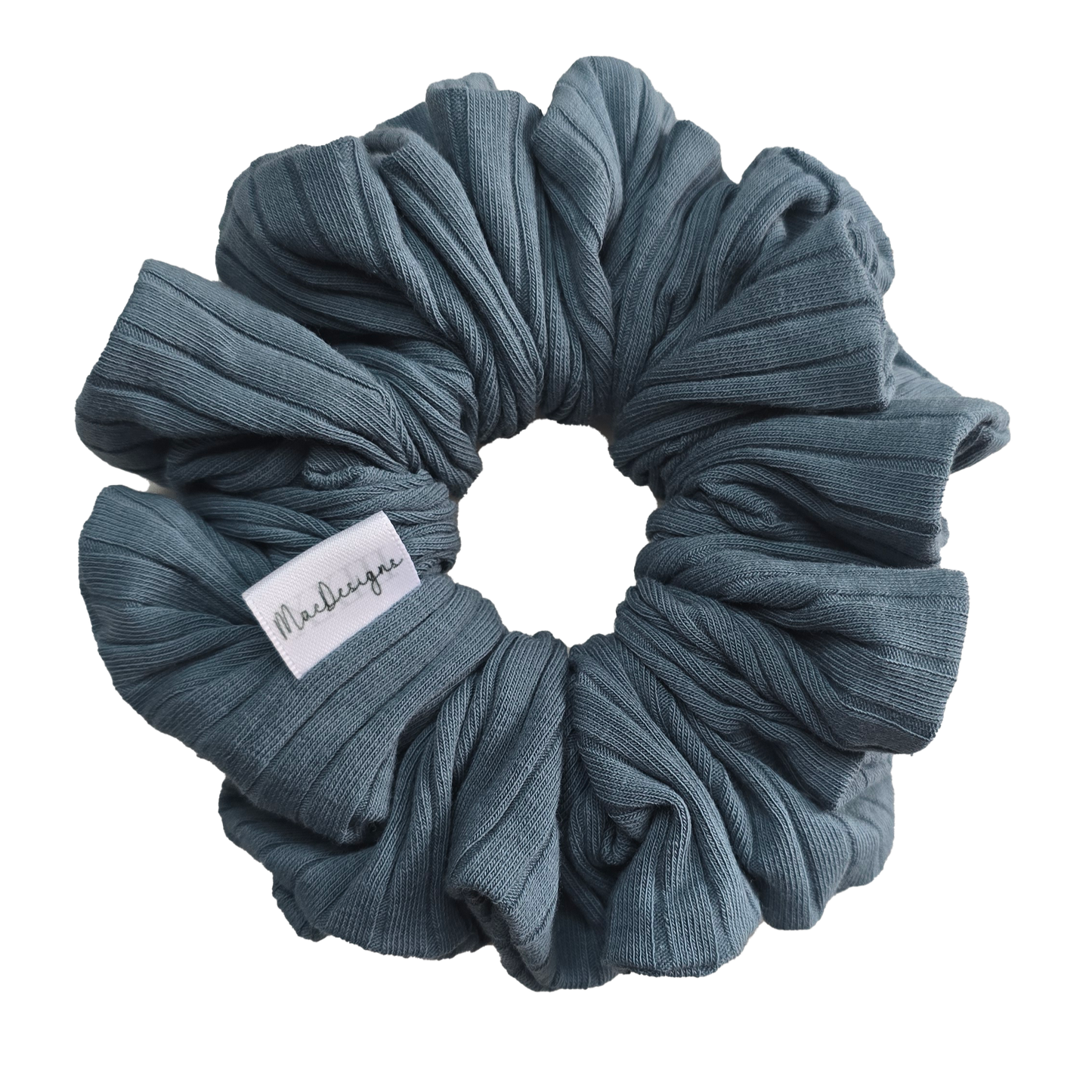 Blue green wide ribbed jersey scrunchie. XL Fluffy