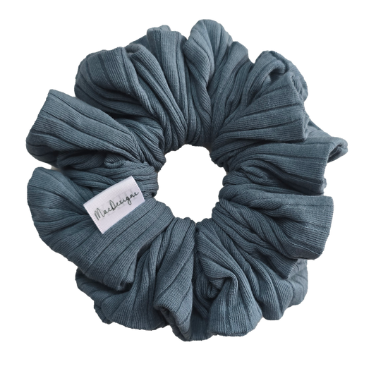 Blue green wide ribbed jersey scrunchie. XL Fluffy