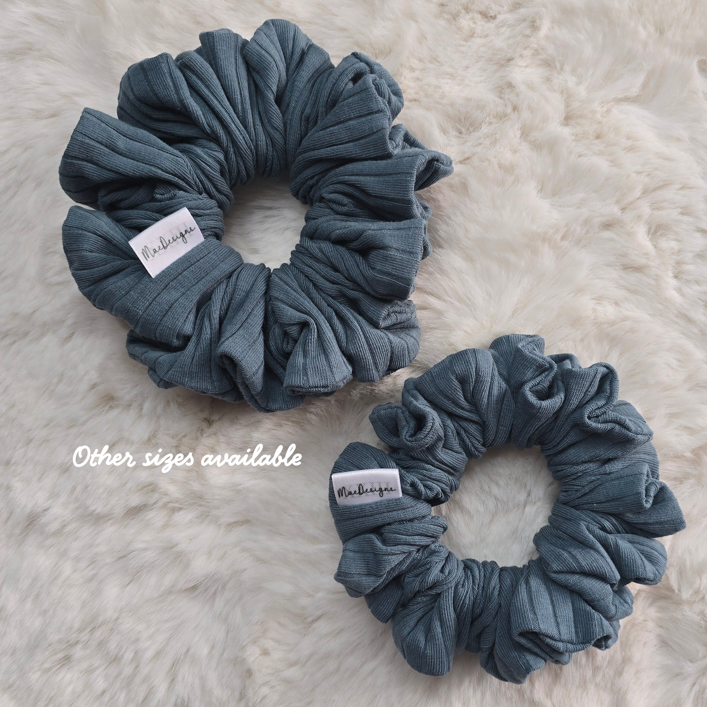 Blue green wide ribbed jersey scrunchie. Original Fluffy
