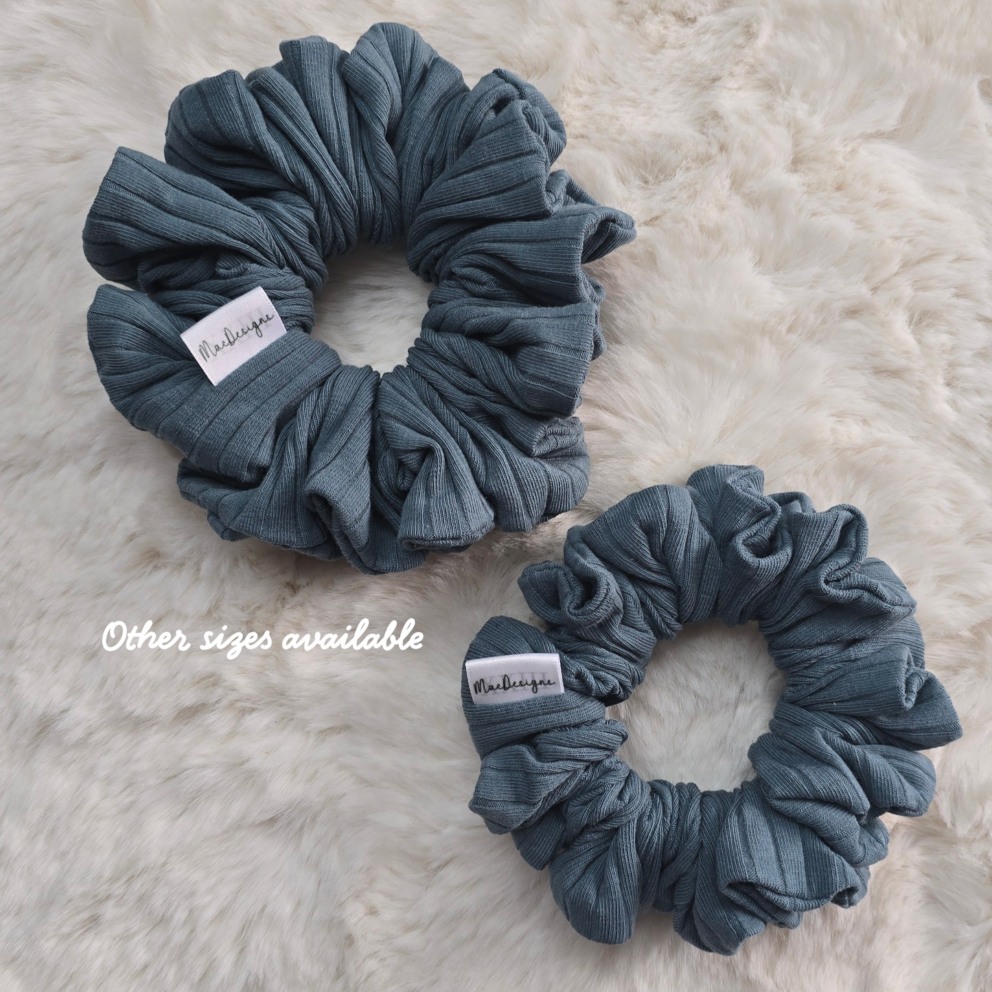 Blue green wide ribbed jersey scrunchie. XL Fluffy