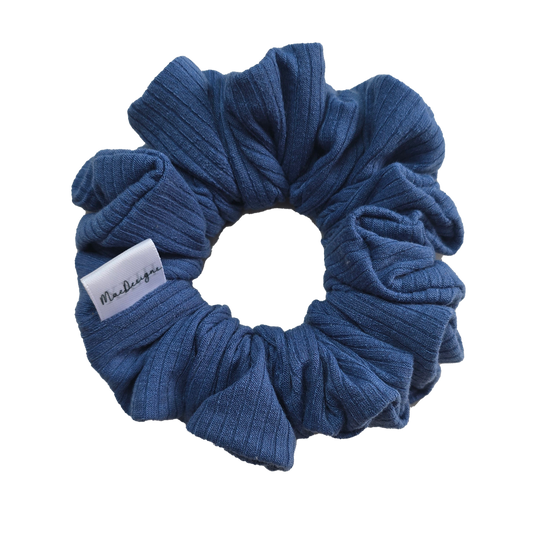 Blue Wide Ribbed Jersey Scrunchie, Orignal Fluffy
