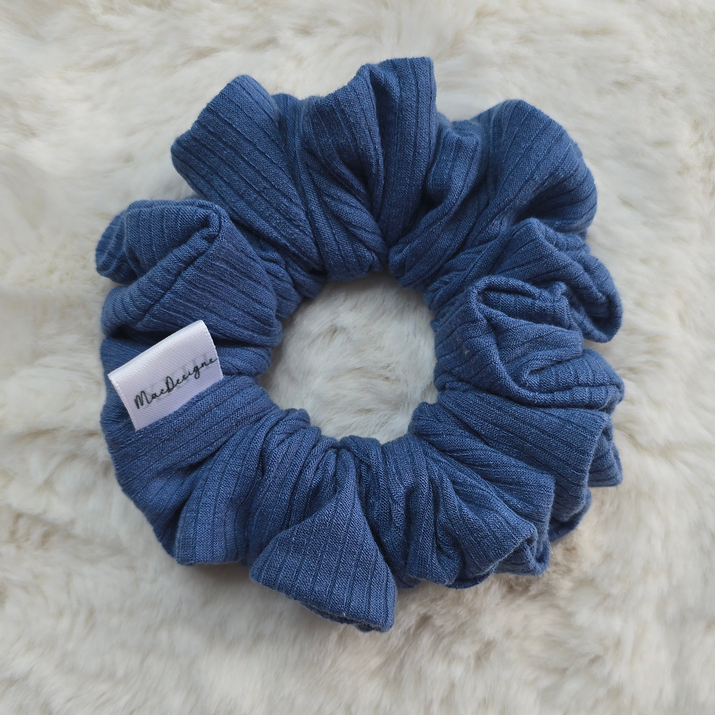 Blue Wide Ribbed Jersey Scrunchie, Orignal Fluffy