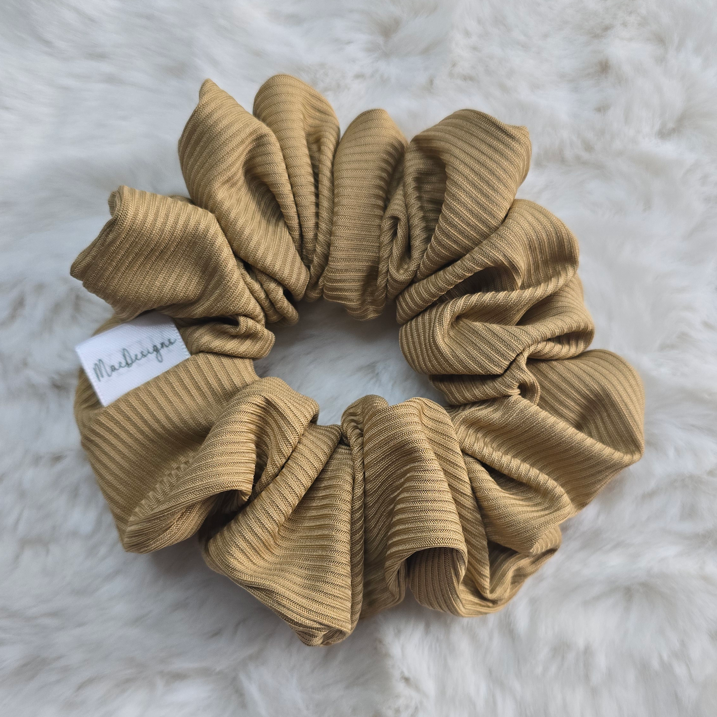 Smooth Ribbed Gold Camel Coloured XL Hair Scrunchie