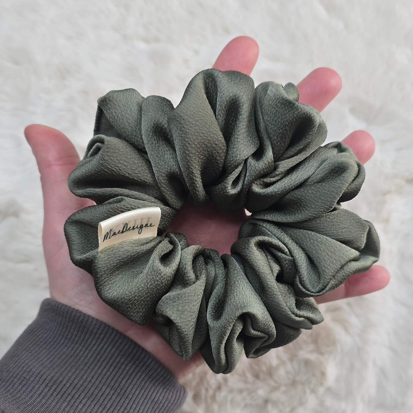 Green / Sage Bubble Satin, Fluffy Scrunchie