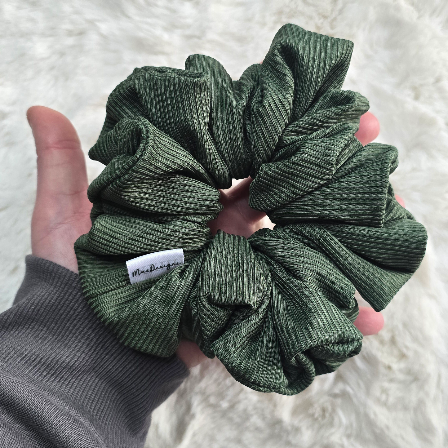 Smooth Ribbed Forrest Green XL Fluffy Hair Scrunchie