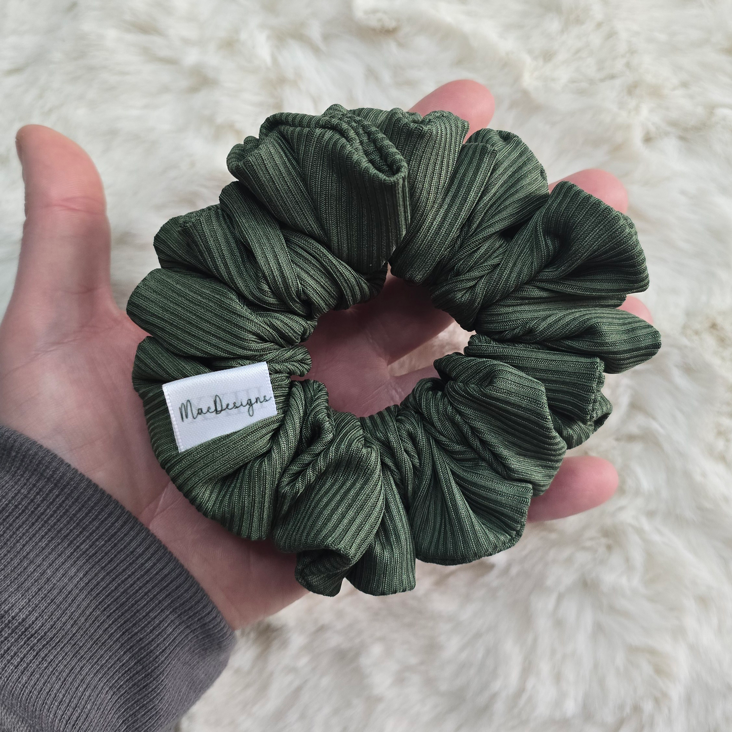 Smooth Ribbed Forrest Green Orignal Fluffy Hair Scrunchie