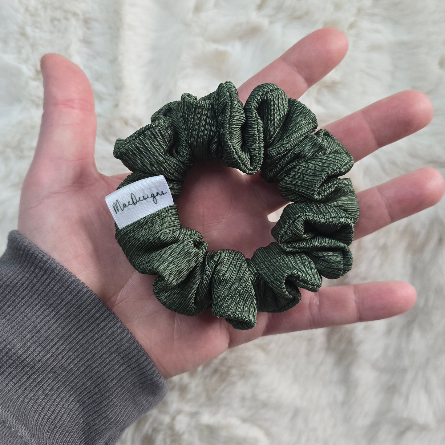 Smooth Ribbed Forrest Green Mini Hair Scrunchie