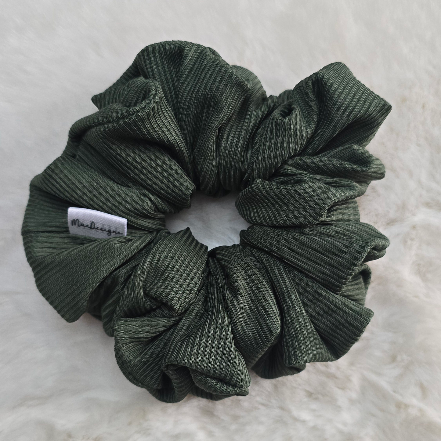 Smooth Ribbed Forrest Green XL Fluffy Hair Scrunchie