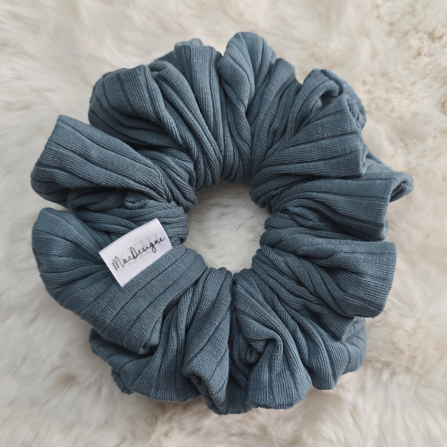 Blue green wide ribbed jersey scrunchie. XL Fluffy