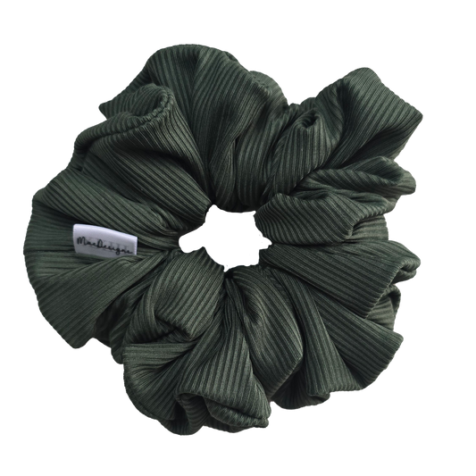 Smooth Ribbed Forrest Green XL Fluffy Hair Scrunchie