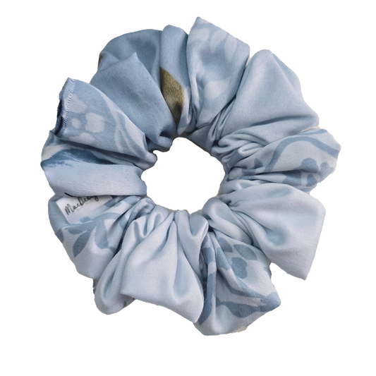Blue Green Floral Scrunchie. XL
