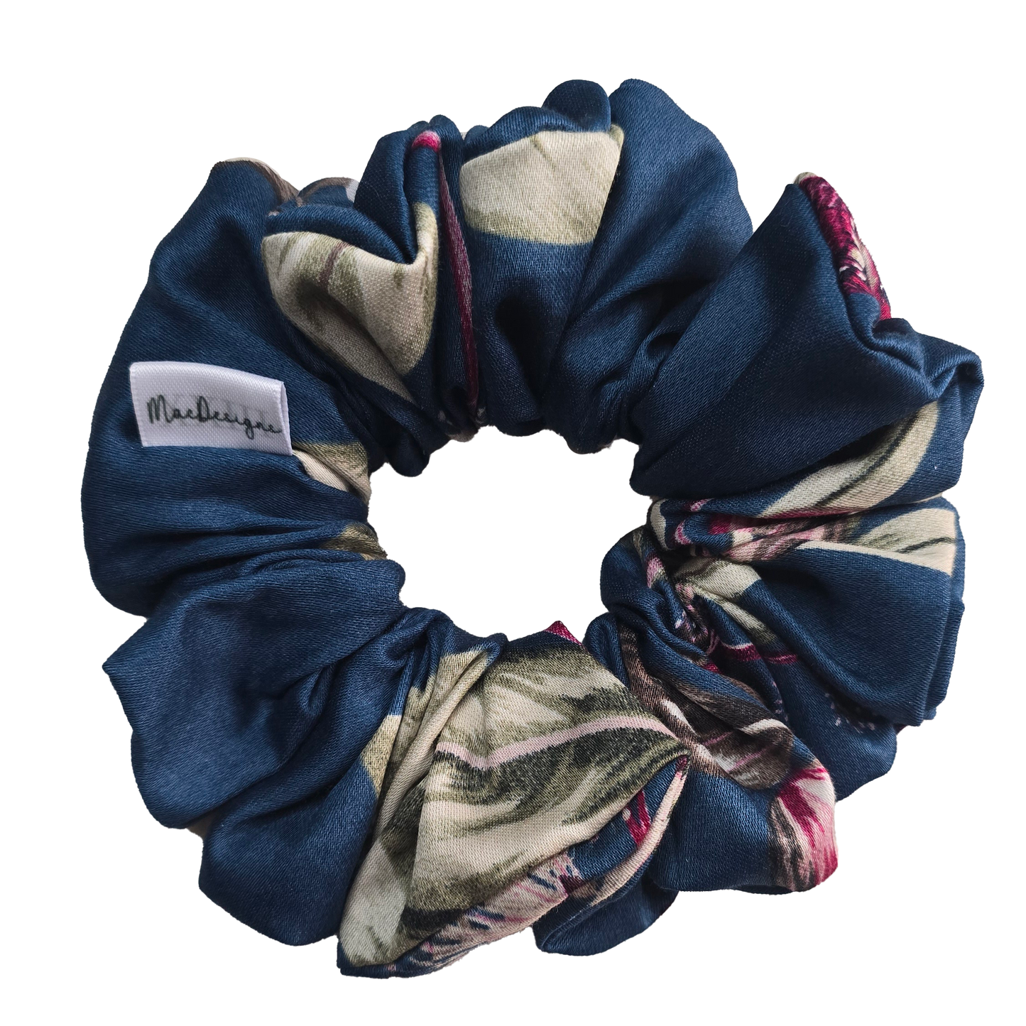 Blue Multi Floral Scrunchie. Large Fluffy.