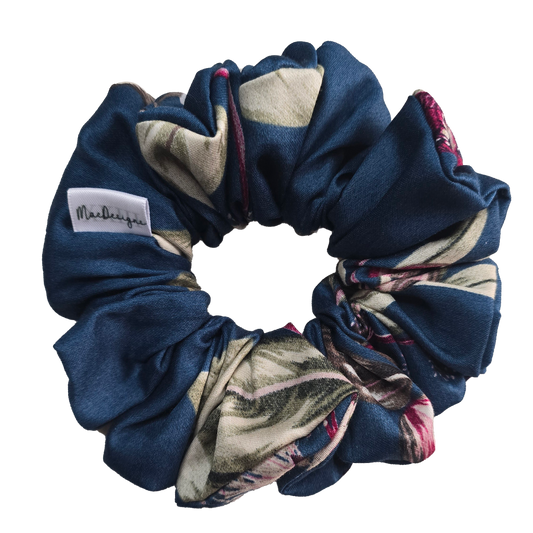 Blue Multi Floral Scrunchie. Large Fluffy.