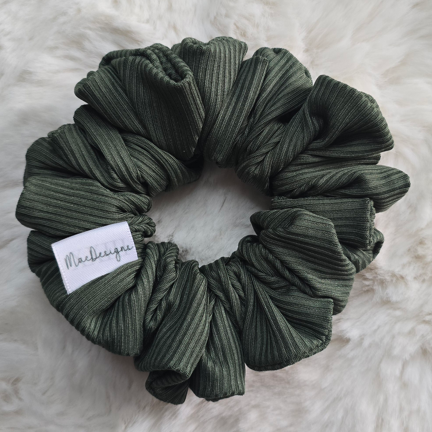 Smooth Ribbed Forrest Green Orignal Fluffy Hair Scrunchie