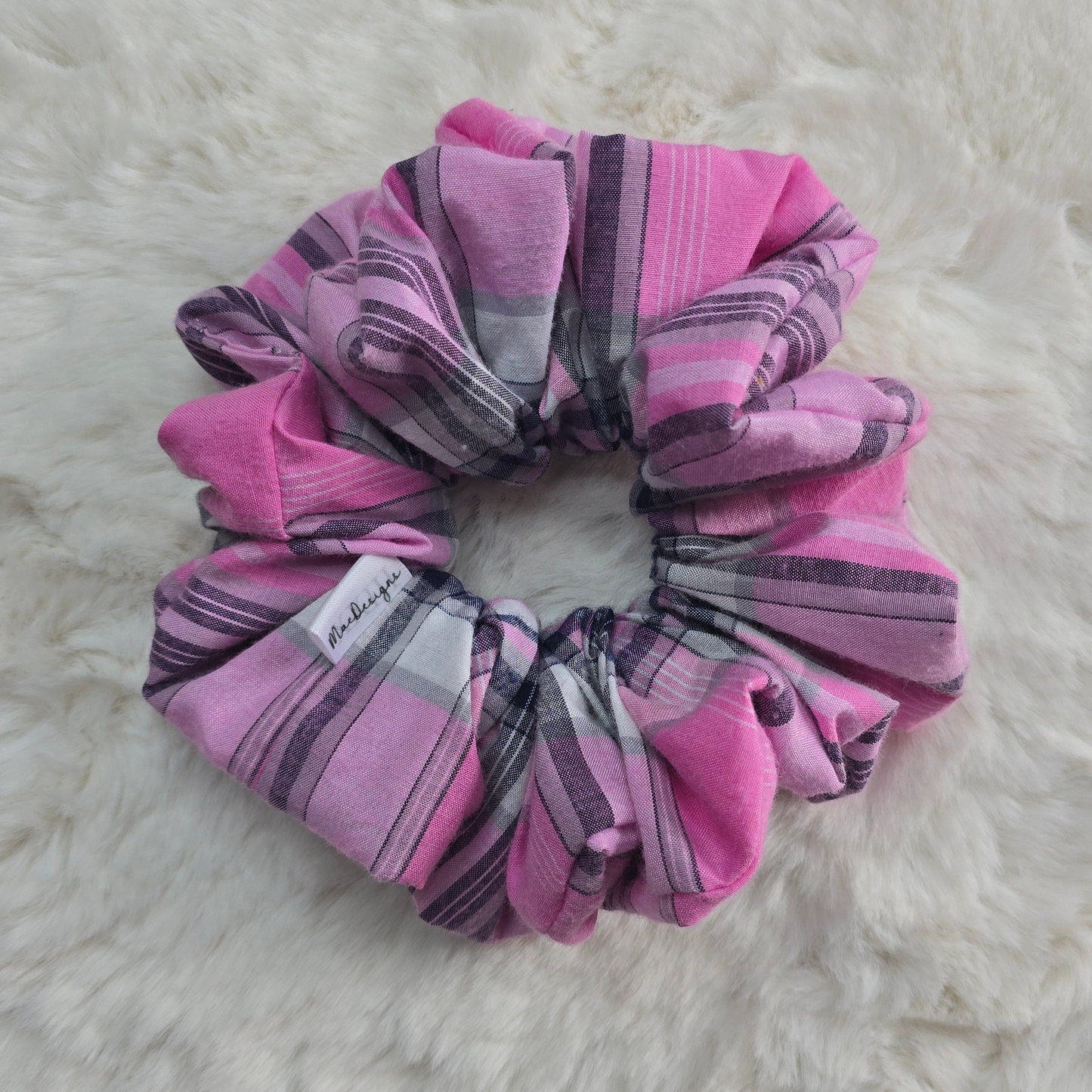 Pink Tartan Scrunchie. Hand Crafted brushed cotton feel. Hair tie.
