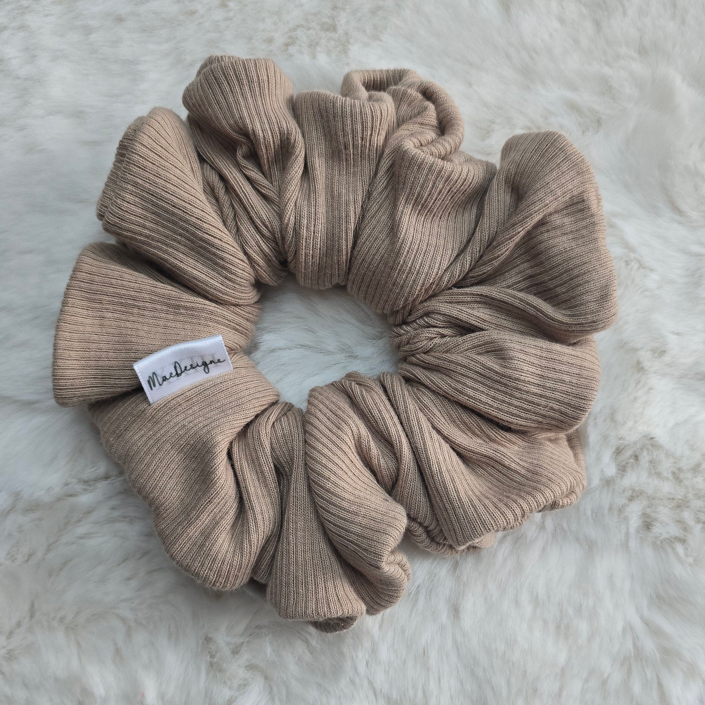 Beige Ribbed Jersey scrunchie, Large