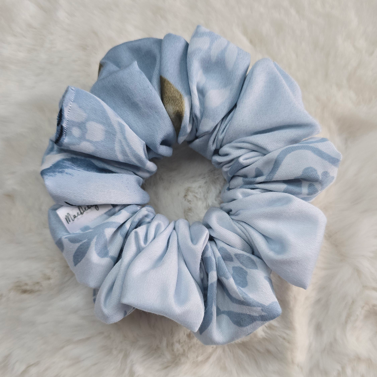 Blue Green Floral Scrunchie. XL