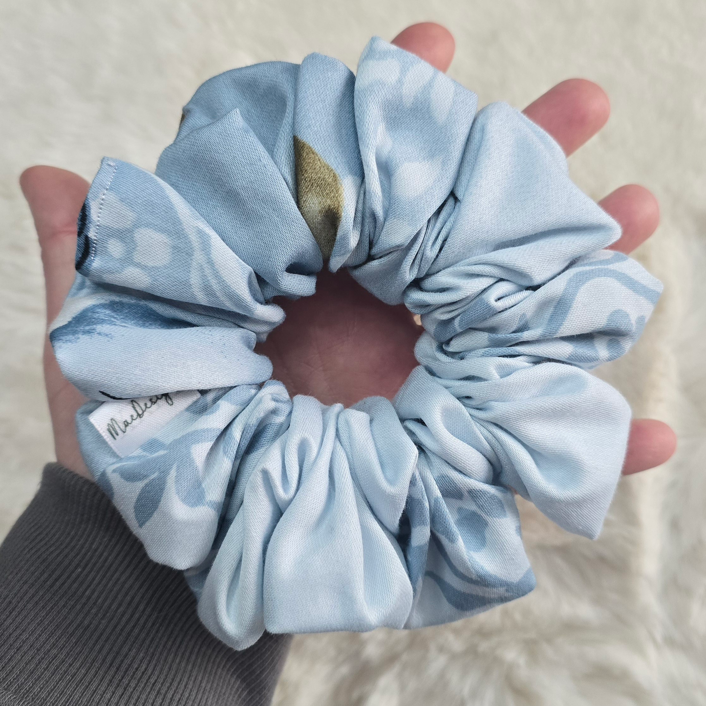 Blue Green Floral Scrunchie. XL