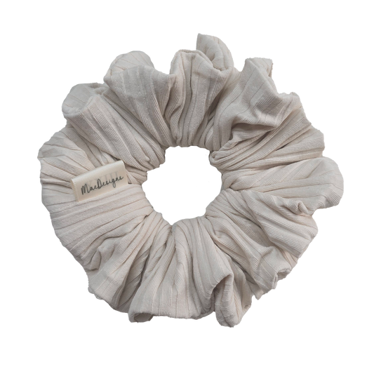 Beige Wide Ribbed Jersey Style Scrunchie, Large