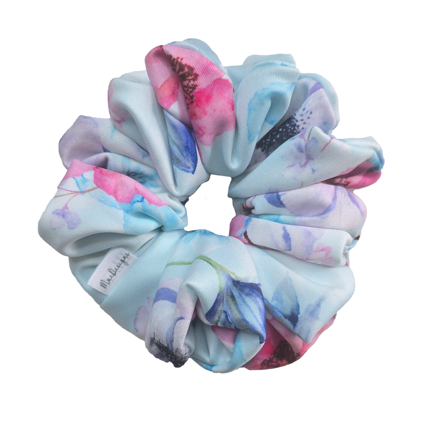 Blue Pink Floral Scuba Material Scrunchie. XL.