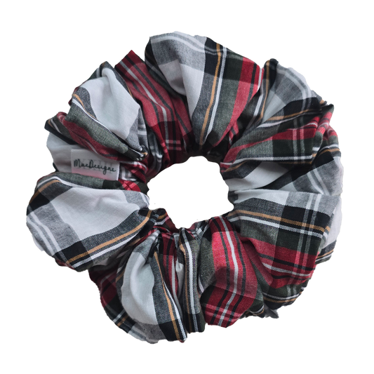 White and Red Tartan scrunchie, XL.
