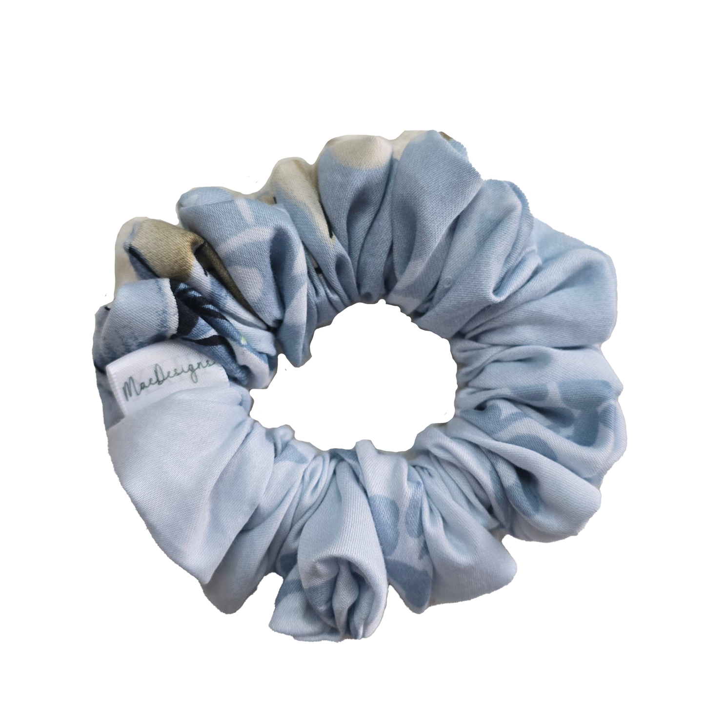 Blue Green Floral Scrunchie. Orignal Fluffy.