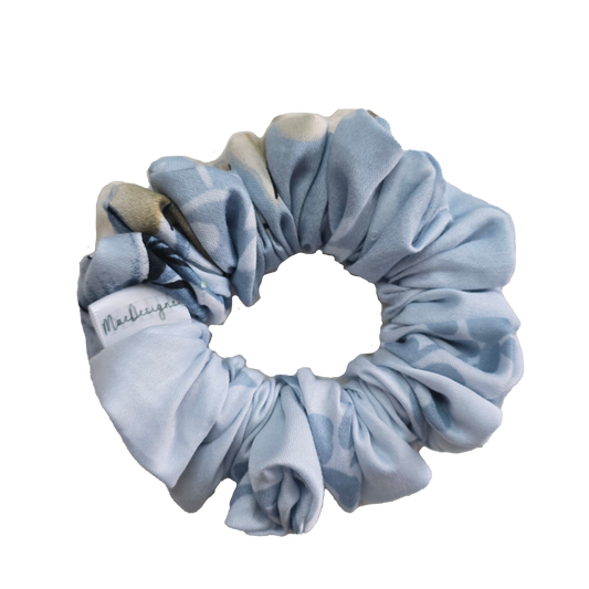 Blue Green Floral Scrunchie. Orignal Fluffy.