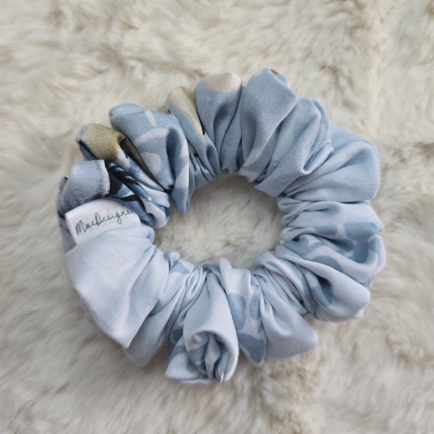 Blue Green Floral Scrunchie. Orignal Fluffy.