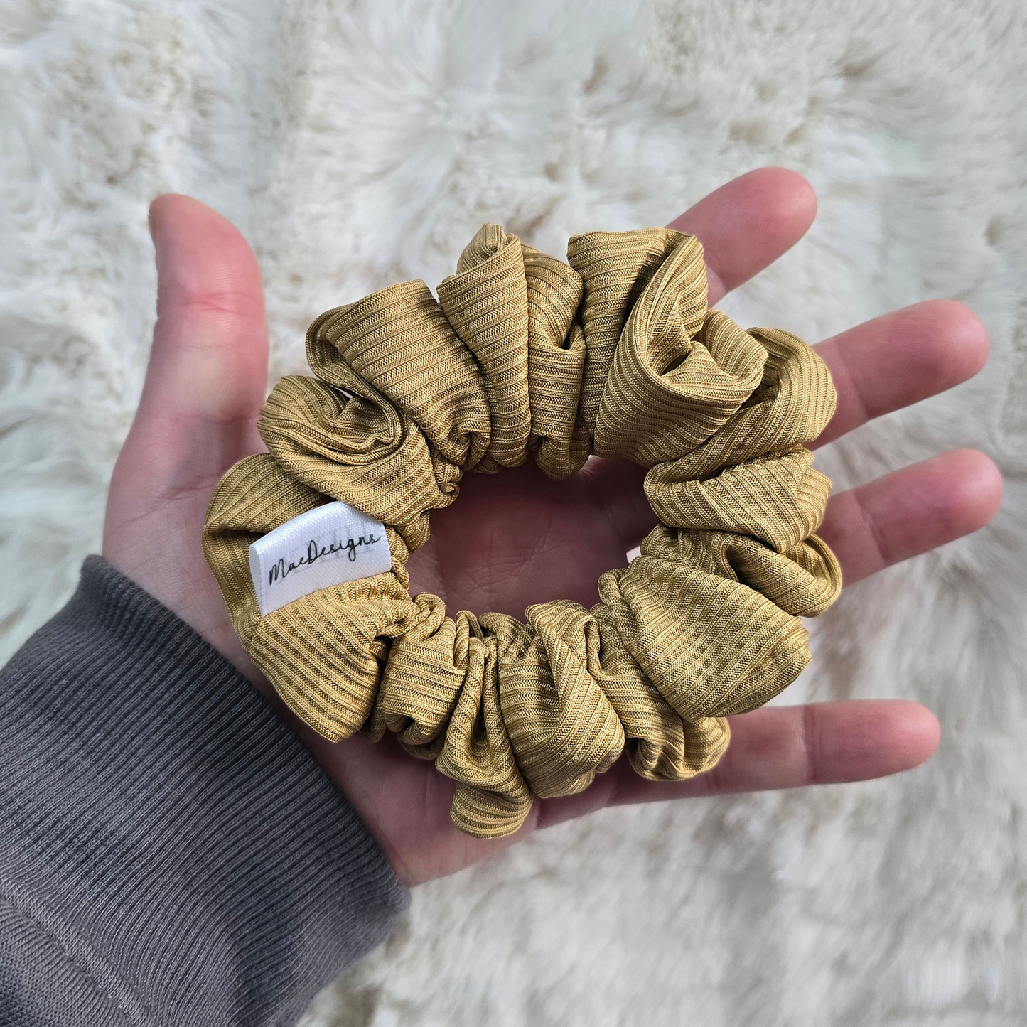 Smooth Ribbed Gold Camel Coloured Orignal Fluffy Hair Scrunchie