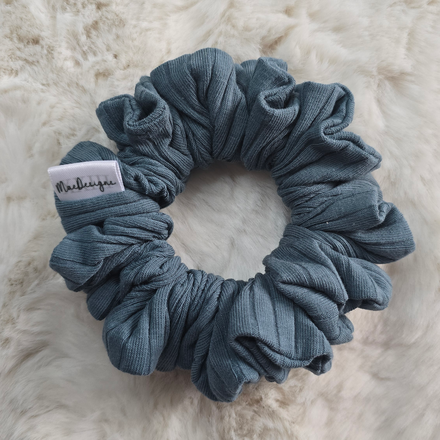 Blue green wide ribbed jersey scrunchie. Original Fluffy