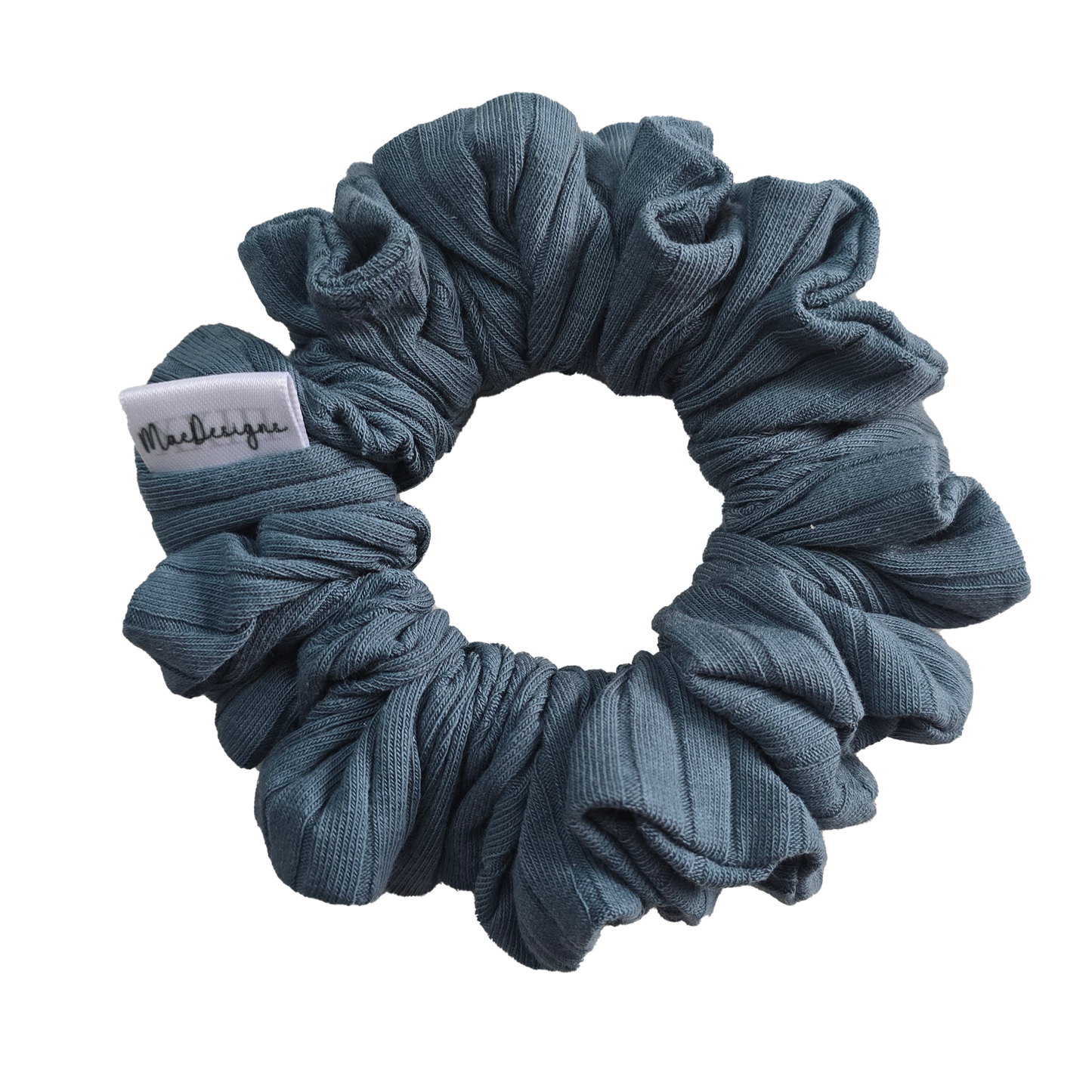 Blue green wide ribbed jersey scrunchie. Original Fluffy